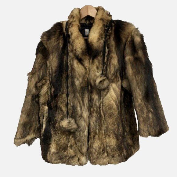 Vintage Real Fox or Coyote Fur Coat Jacket Mobwife Made in Germany Women 10 / L - Picture 1 of 9